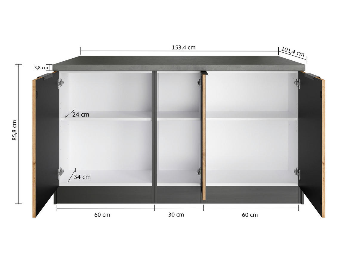 KÜCHENINSEL   in Graphitfarben, Eiche Wotan  - Schieferfarben/Eiche Wotan, Basics, Holzwerkstoff/Metall (153/86/101cm) - Held