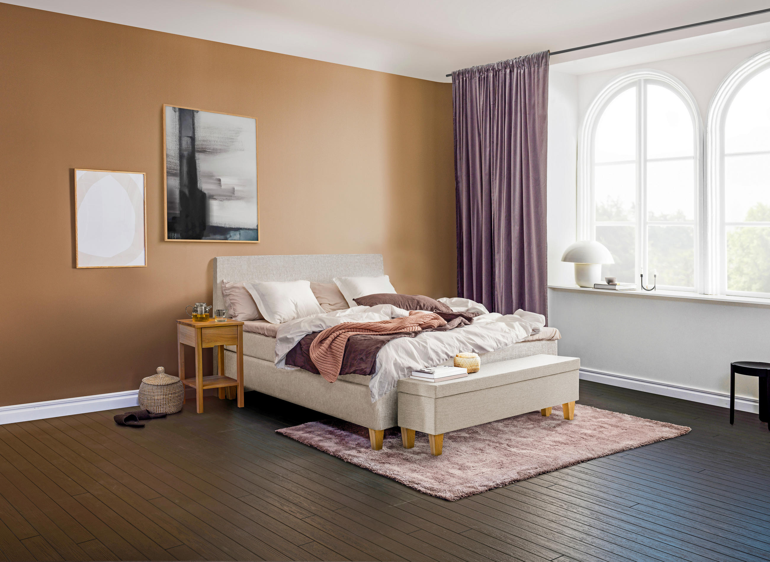 BOXSPRINGBETT 180/200 cm  in Naturfarben  - Naturfarben, KONVENTIONELL, Holz/Textil (180/200cm) - Jensen
