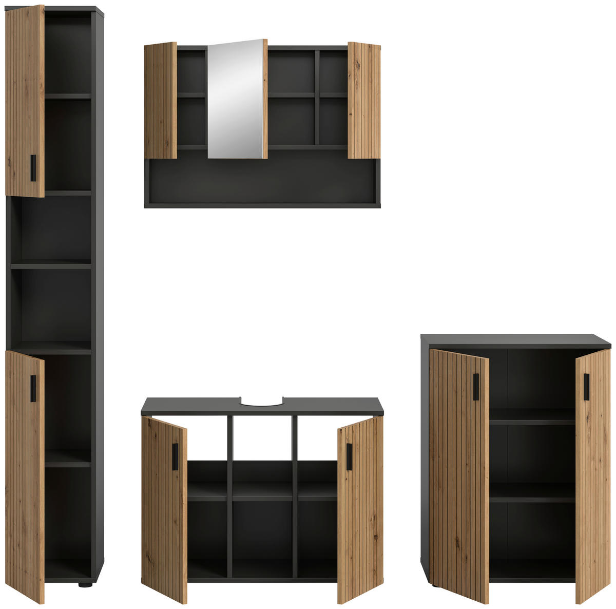 BADEZIMMER 4-teilig  in 170 cm  - Schwarz/Eiche Artisan, Basics, Holzwerkstoff/Kunststoff (170cm) - MID.YOU