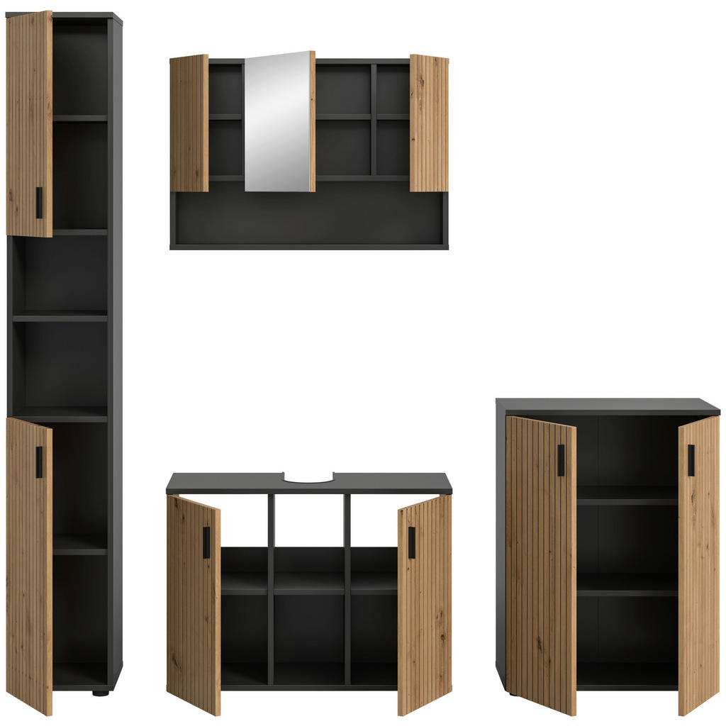 Thumbnail - Mid.you Badezimmer, Eiche Artisan, Kunststoff, 4-teilig, Holzoptik, 18 Fächer, 170 cm, FSC Mix, stehend, Badezimmer, Bad...