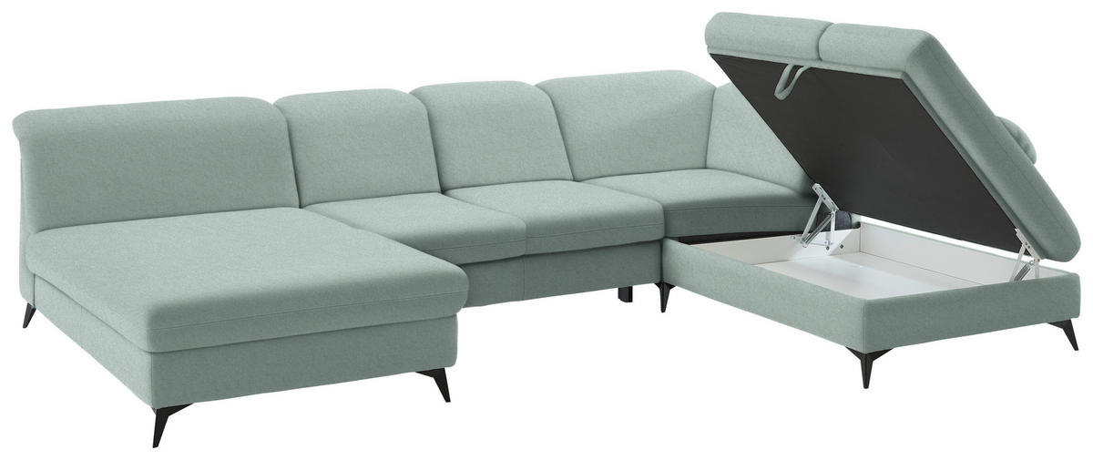 WOHNLANDSCHAFT  in Chenille Mintgrün  - Schwarz/Mintgrün, Design, Textil/Metall (198/369/255cm) - Beldomo Style