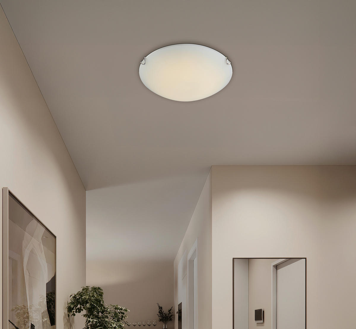 LED PLAFONJERA - boja hroma/bela, Osnovno, staklo/metal (30/9cm)