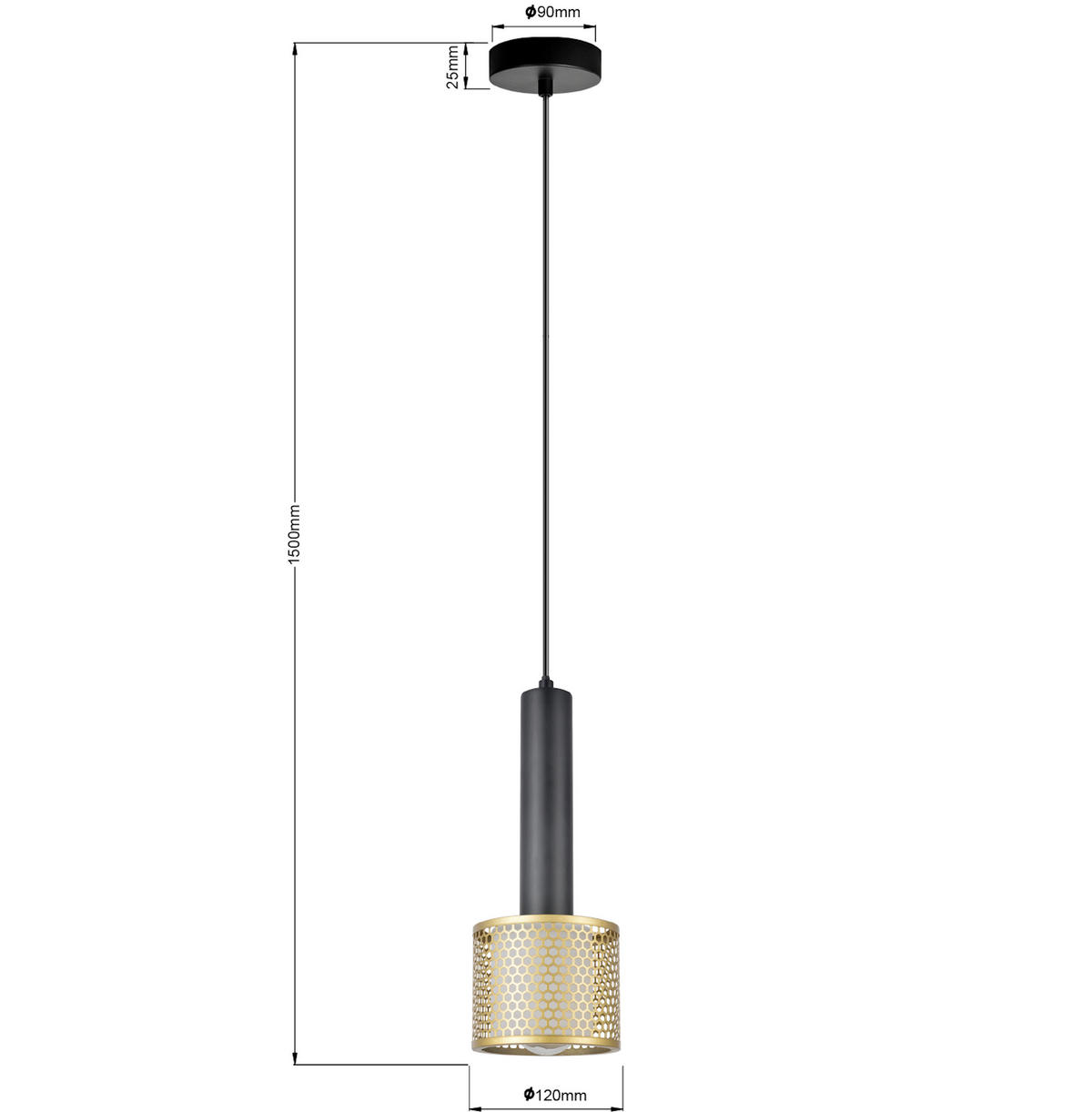 ZÁVESNÉ SVIETIDLO, 12/150 cm  - zlatá, Basics, kov (12/150cm)