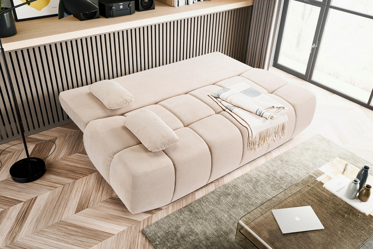 SCHLAFSOFA LAUDER  mit Cord Beige  - Beige/Schwarz, Basics, Kunststoff/Textil (207/93/105cm) - MID.YOU