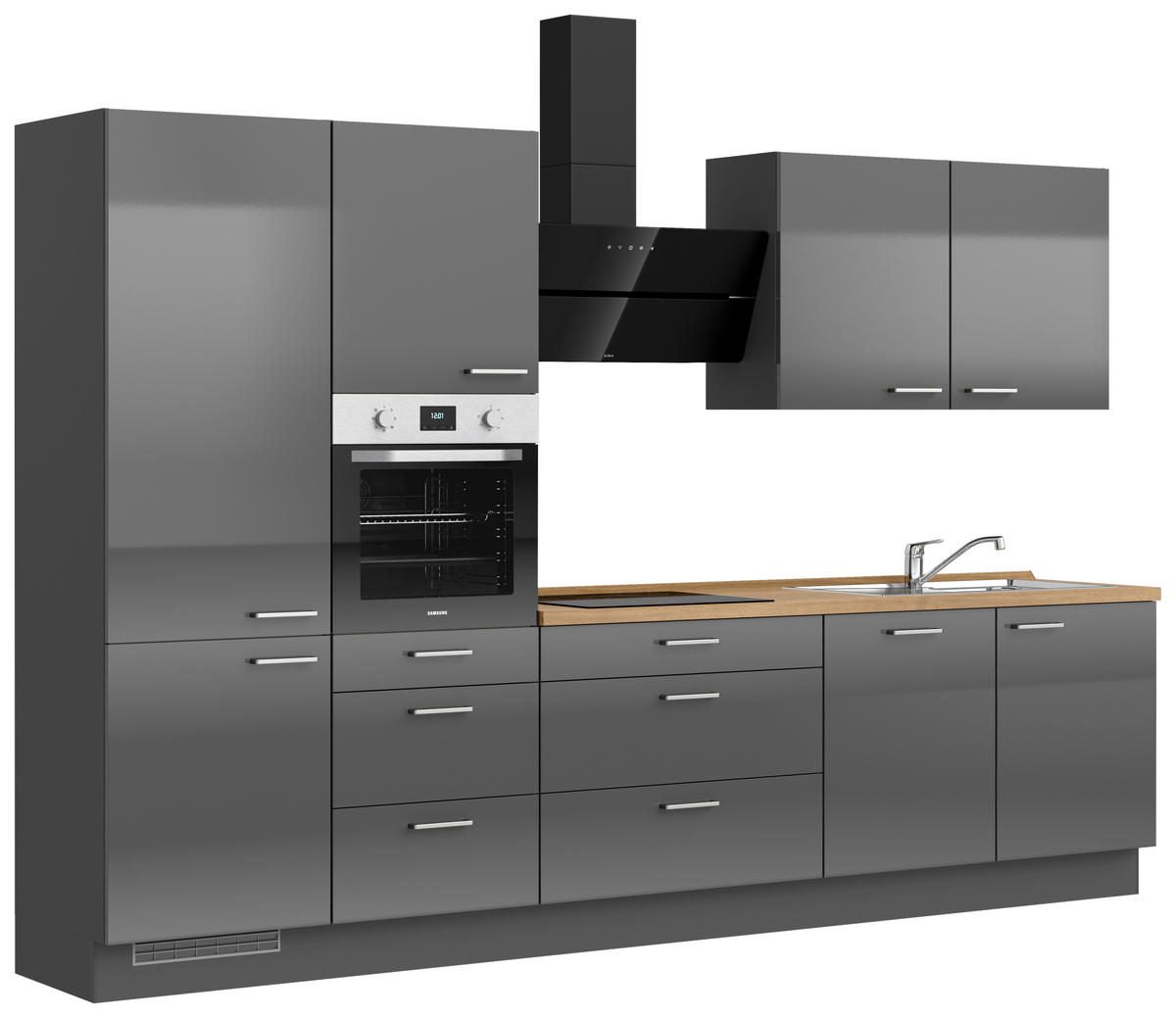 KÜCHENBLOCK 330 cm   in Eichefarben, Schieferfarben  - Schieferfarben/Edelstahlfarben, MODERN, Holzwerkstoff/Metall (330cm) - Nobilia