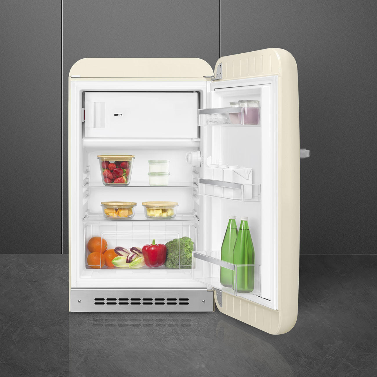 KÜHLSCHRANK 54.5/97/70.1 cm  - Chromfarben/Creme, Basics, Glas/Metall (54.5/97/70.1cm) - SMEG