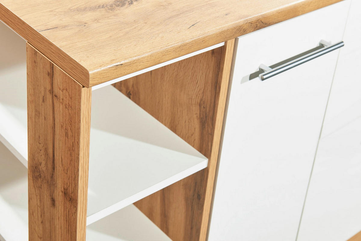 KÜCHENBLOCK 280-150 cm   in Weiß  - Wildeiche/Alufarben, Design, Holzwerkstoff/Metall (280-150cm) - Respekta