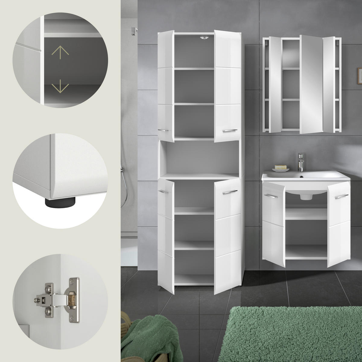 BADEZIMMER 4-teilig  in 120 cm  - Weiß Hochglanz/Silberfarben, MODERN, Keramik/Holzwerkstoff (120cm) - MID.YOU