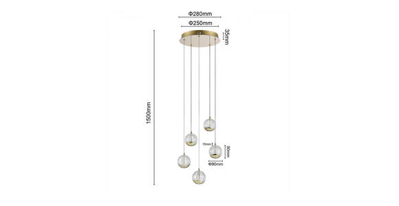 LED-HÄNGELEUCHTE 30/150 cm   - Goldfarben, Design, Glas/Metall (30/150cm) - Dieter Knoll