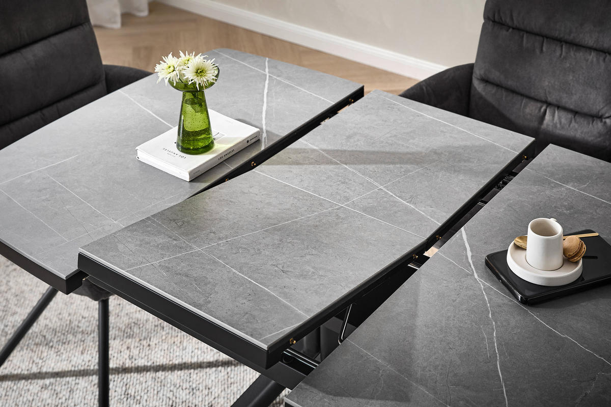 MATBORD grå, svart kvadratisk  utdragbar  - svart/grå, Design, metall/trämaterial (90-130/90/76cm) - Novel