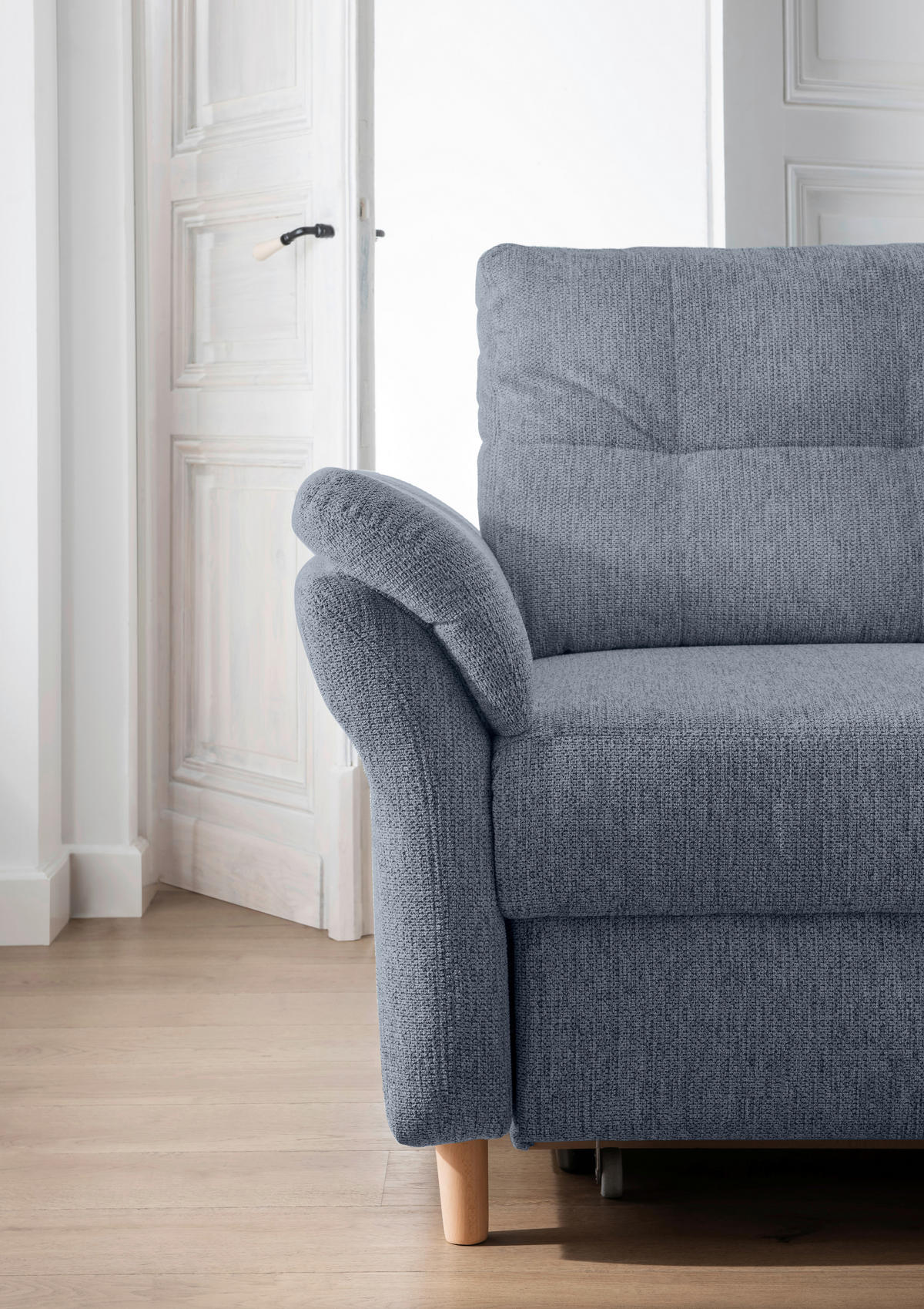 ECKSOFA in Chenille Hellblau  - Naturfarben/Hellblau, Modern, Holz/Textil (250/176cm) - Livetastic