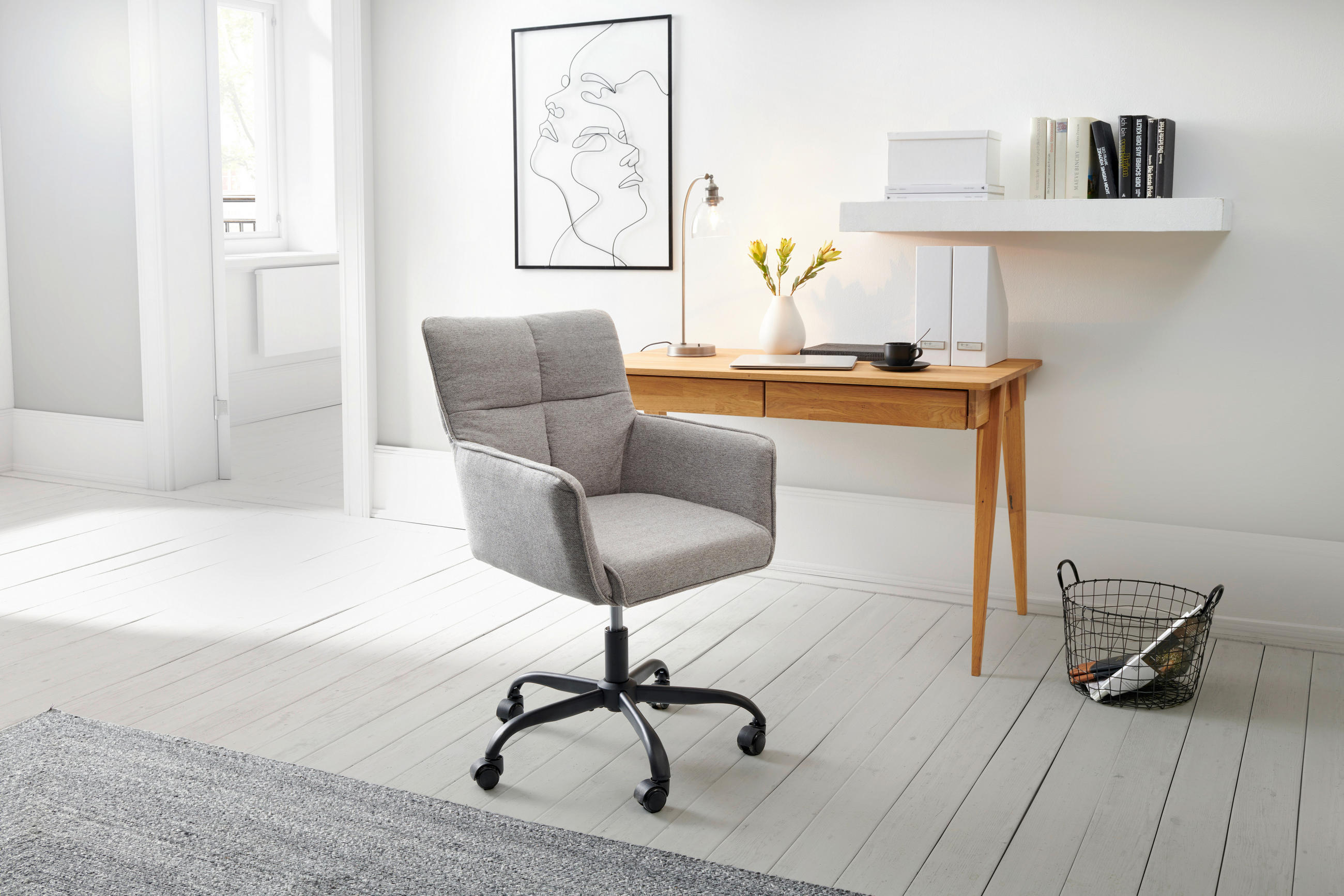 Thumbnail - Mid.you Drehstuhl, Hellgrau, Holz, Metall, Kunststoff, Textil, Pappel, Sperrholz, Drehkreuz, 59x83-91x62.5 cm, Sitzfläch...