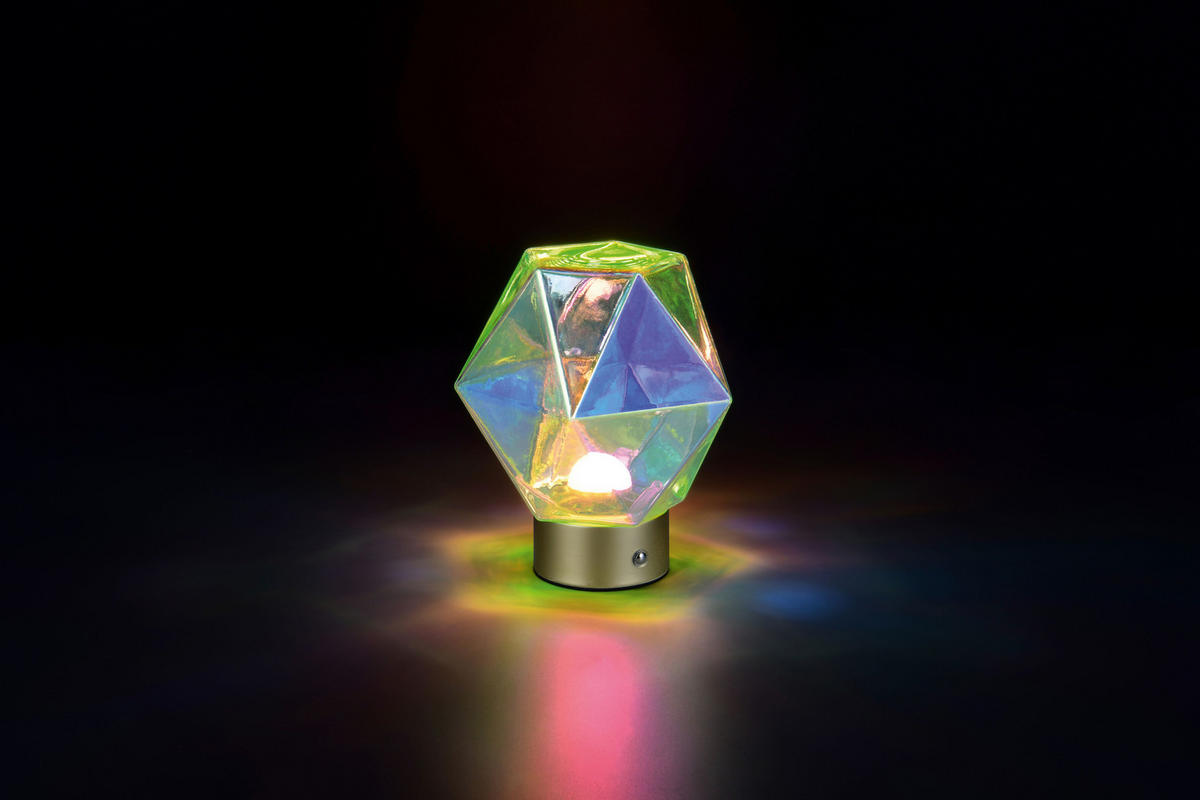 AKKU-TISCHLEUCHTE Stavro 16/17,5 cm   - Goldfarben/Multicolor, LIFESTYLE, Glas/Metall (16/17,5cm)