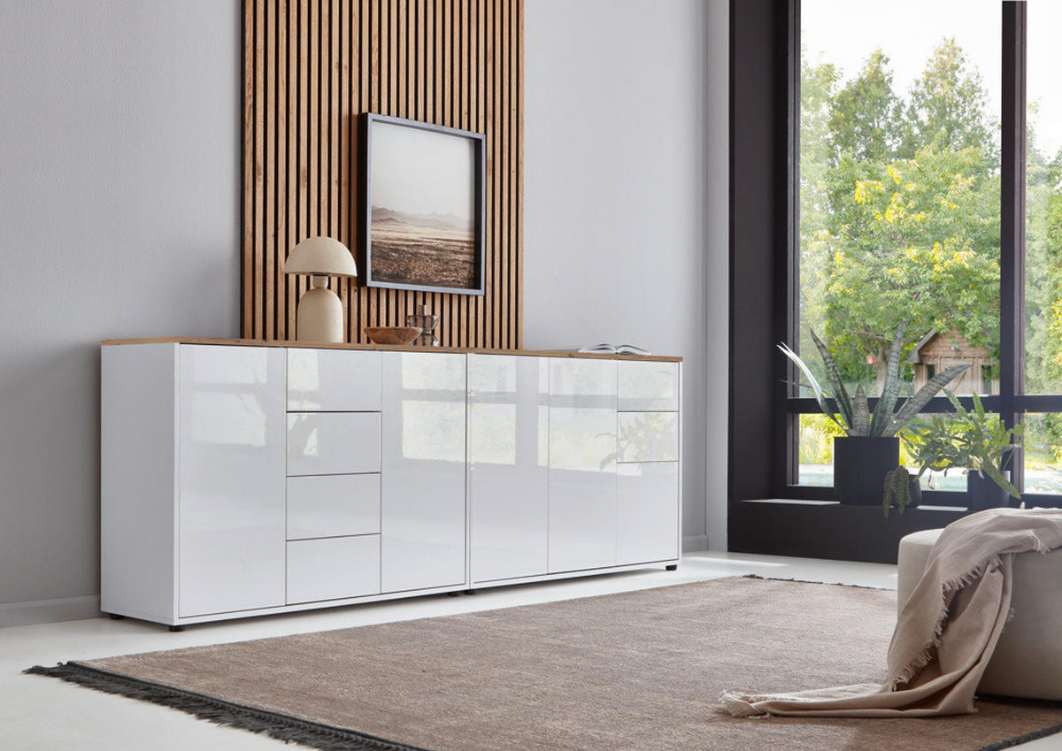 SIDEBOARD Mailand Set 13  in 211/73/33 cm  - Weiß Hochglanz/Schwarz, MODERN, Holzwerkstoff/Kunststoff (211/73/33cm) - MID.YOU