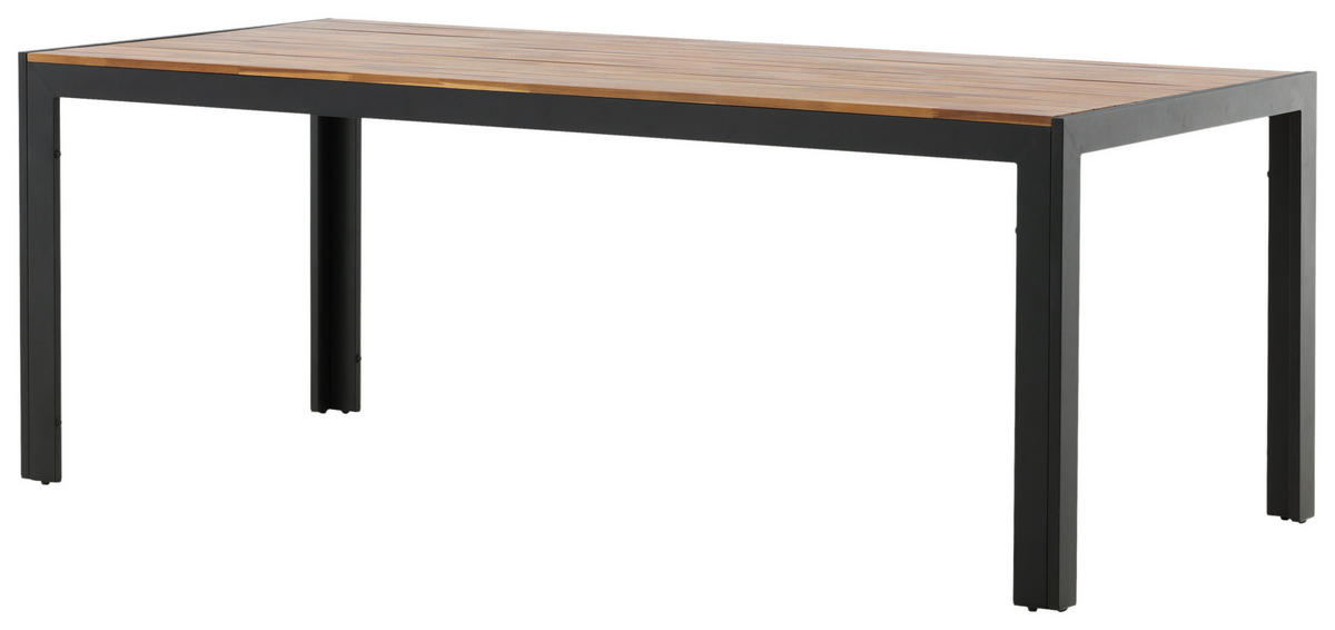 GARTENTISCH 205/90/75 cm Metall, Holz rechteckig  - Schwarz/Akaziefarben, KONVENTIONELL, Holz/Metall (205/90/75cm) - Gardenson