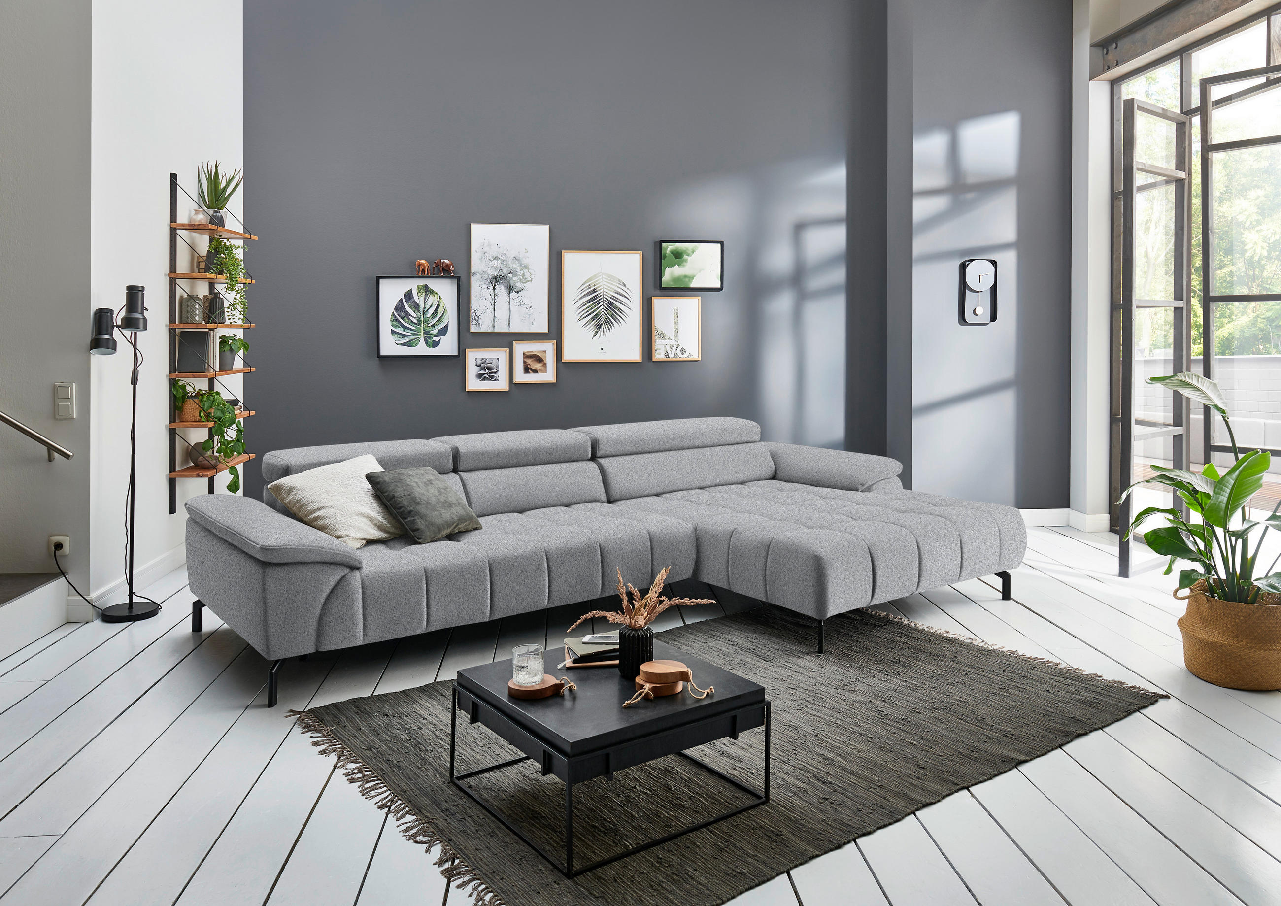 ECKSOFA in Webstoff Hellgrau  - Hellgrau/Schwarz, Design, Textil/Metall (329/190cm) - Beldomo Style