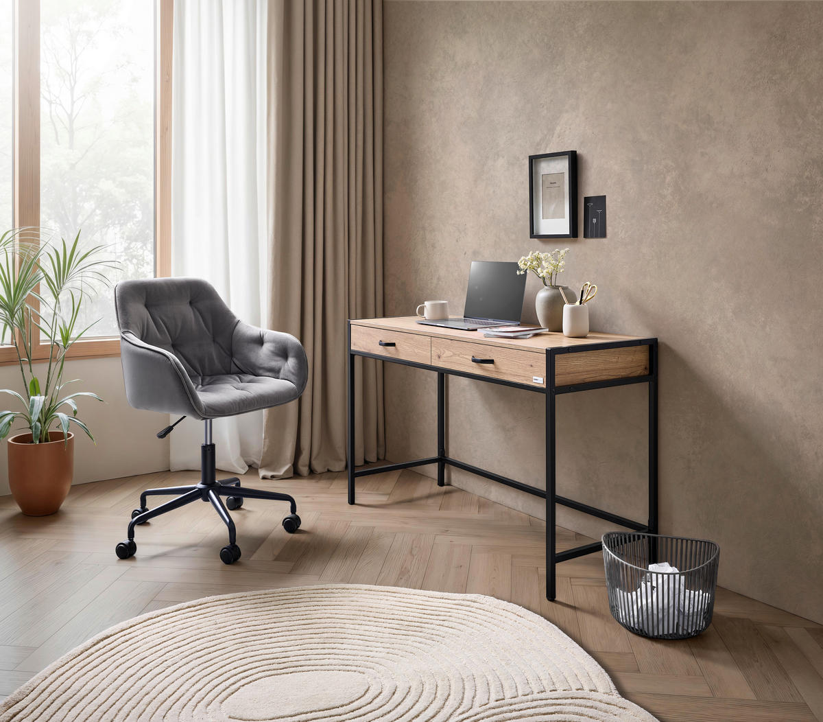 SCHREIBTISCH 120/48/76 cm Schwarz, Eiche Artisan  - Schwarz/Eiche Artisan, Design, Holzwerkstoff/Metall (120/48/76cm) - Carryhome
