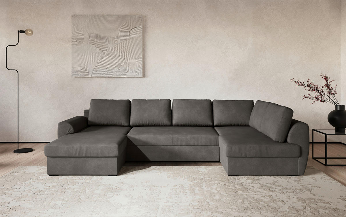 SJEDEĆA GARNITURA tekstil  siva   - siva/crna, Trend, tekstil/plastika (154/327/86cm) - MID.YOU