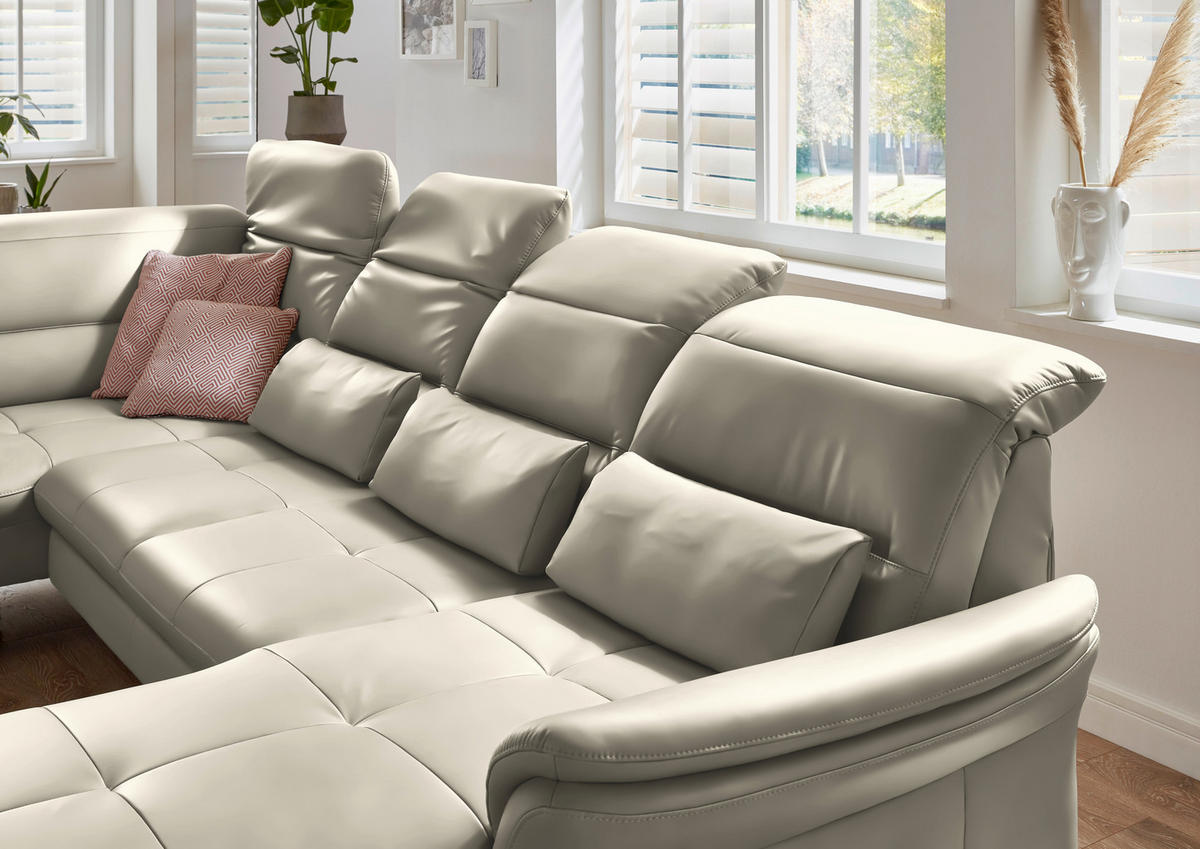 WOHNLANDSCHAFT  in Echtleder Ecru  - Ecru/Schwarz, Design, Leder/Metall (206/336/181cm) - Beldomo Speed