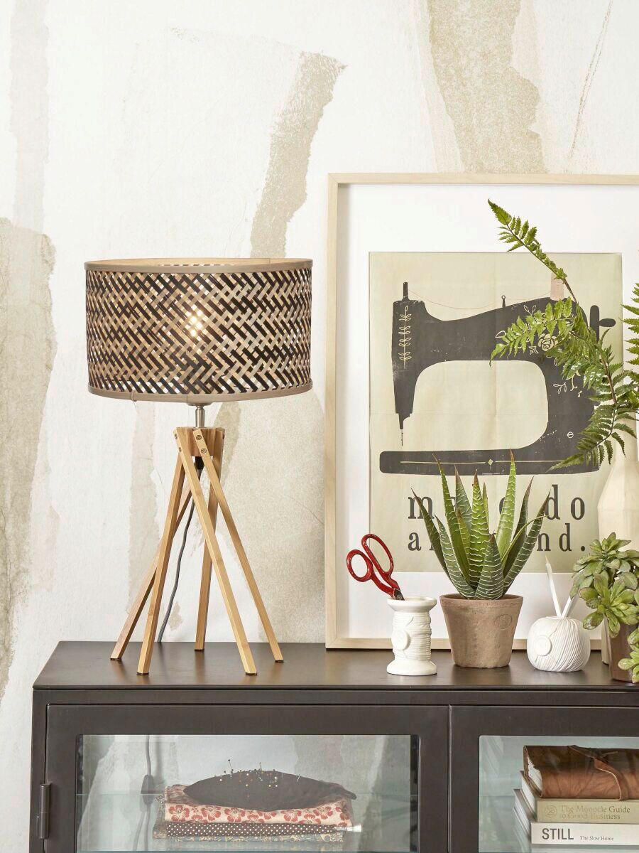 STOLNÍ LAMPA, nástěnný stmívač, 32/56/32 cm - černá/přírodní barvy, Trend (32/56/32cm) - Good & Mojo