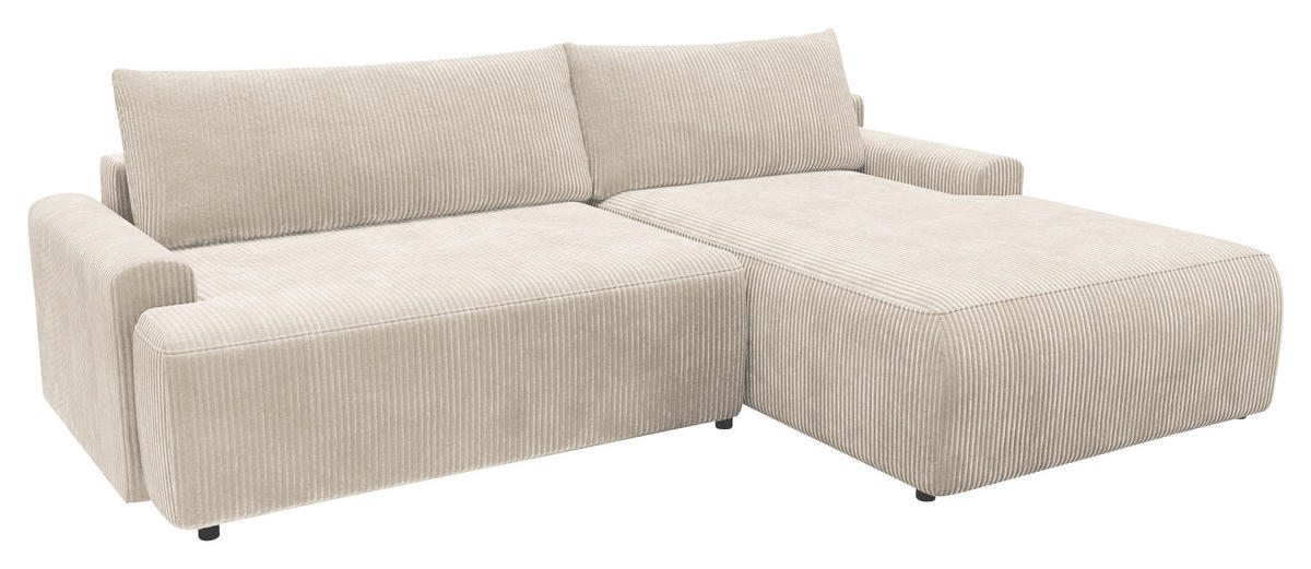 ECKSCHLAFSOFA in Cord Creme  - Creme/Schwarz, MODERN, Kunststoff/Textil (253/167cm) - Trendmanufaktur