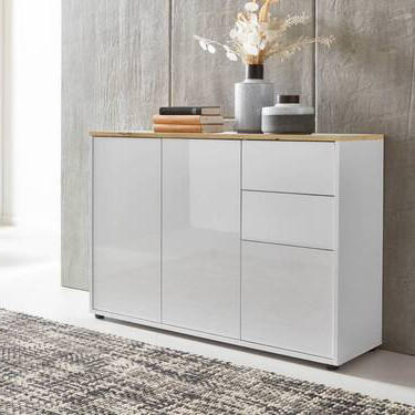 KOMODA, bílá, vysoce lesklá bílá, 105,5/73/33 cm - bílá/černá, Moderní, kompozitní dřevo/plast (105,5/73/33cm) - MID.YOU