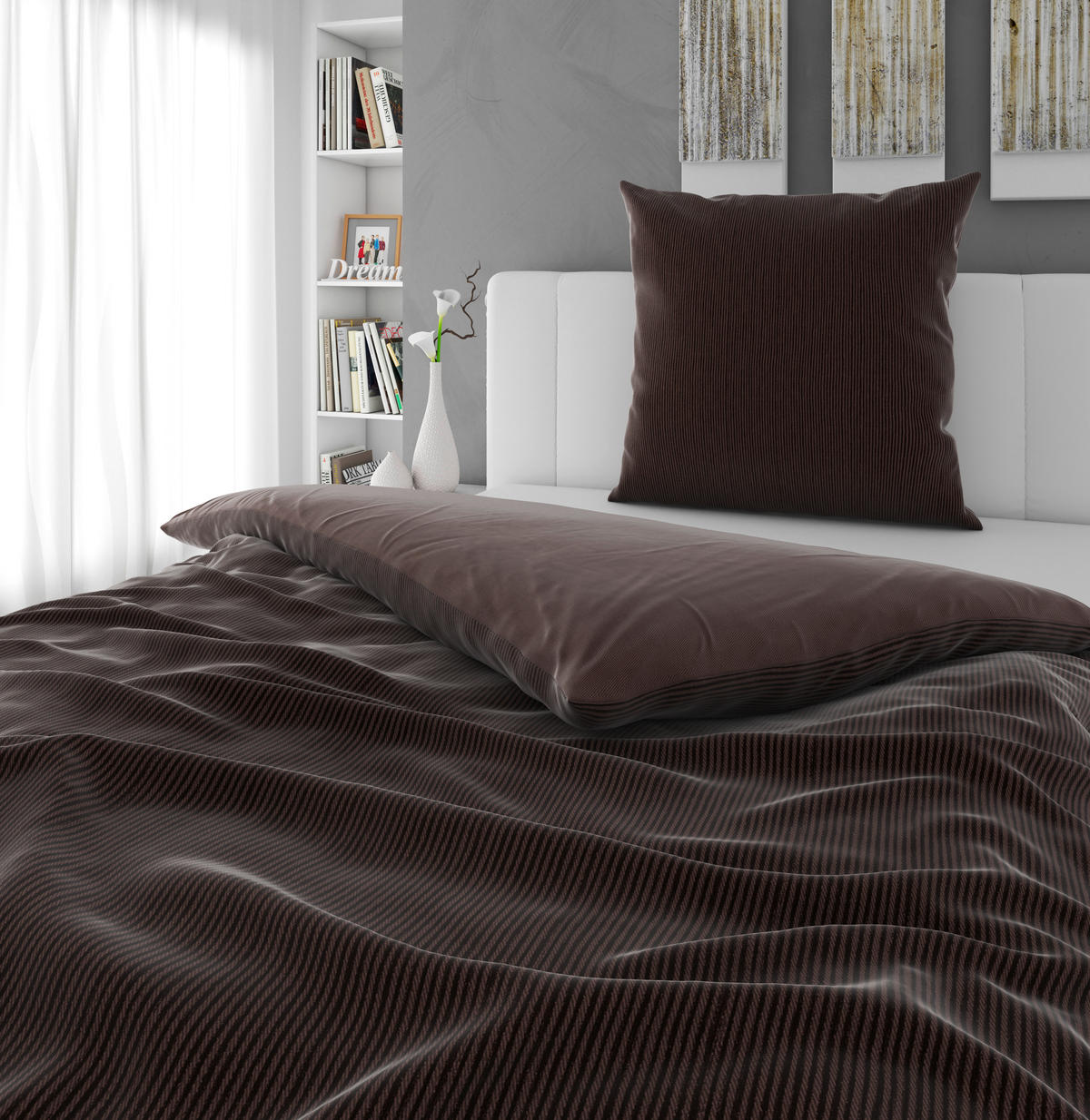 WENDEBETTWÄSCHE 2-teilig Satin 135/200 cm  - Dunkelbraun, Textil (135/200cm) - Bio:Vio