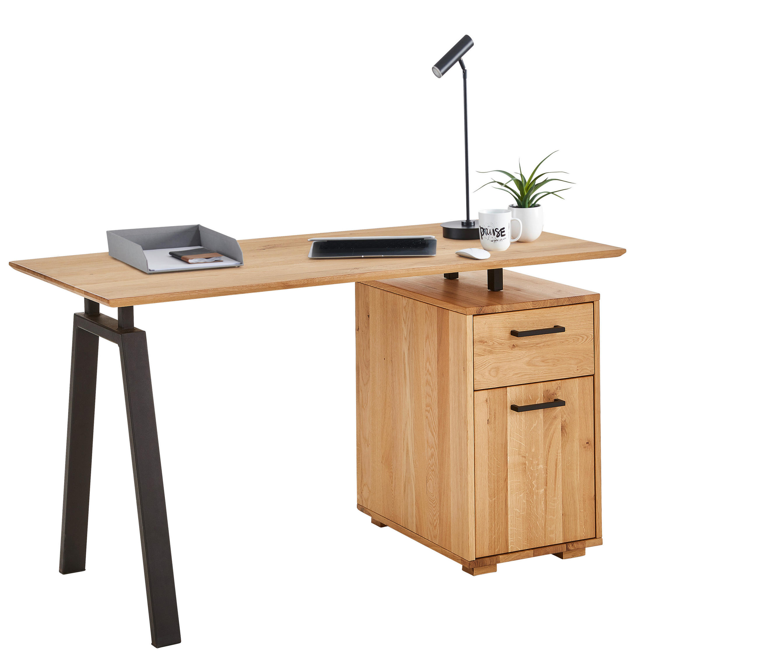 ÍRÓASZTAL  - tölgyfa színű/fekete, Konventionell, műanyag/fa (140/65/75cm) - Linea Natura