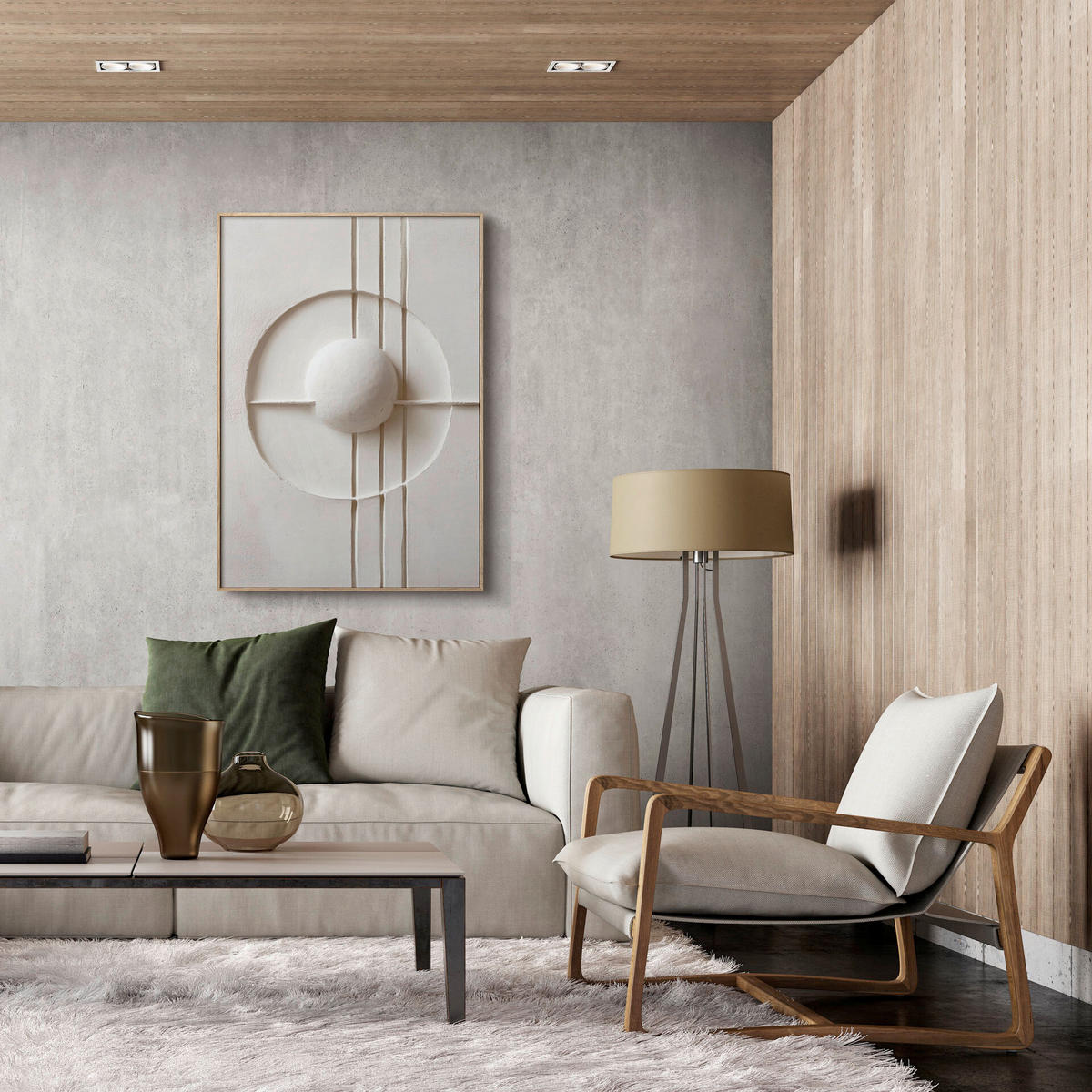 LEINWANDBILD Abstraktes 70/100 cm  - Beige/Weiß, Basics, Holz/Textil (70/100cm)