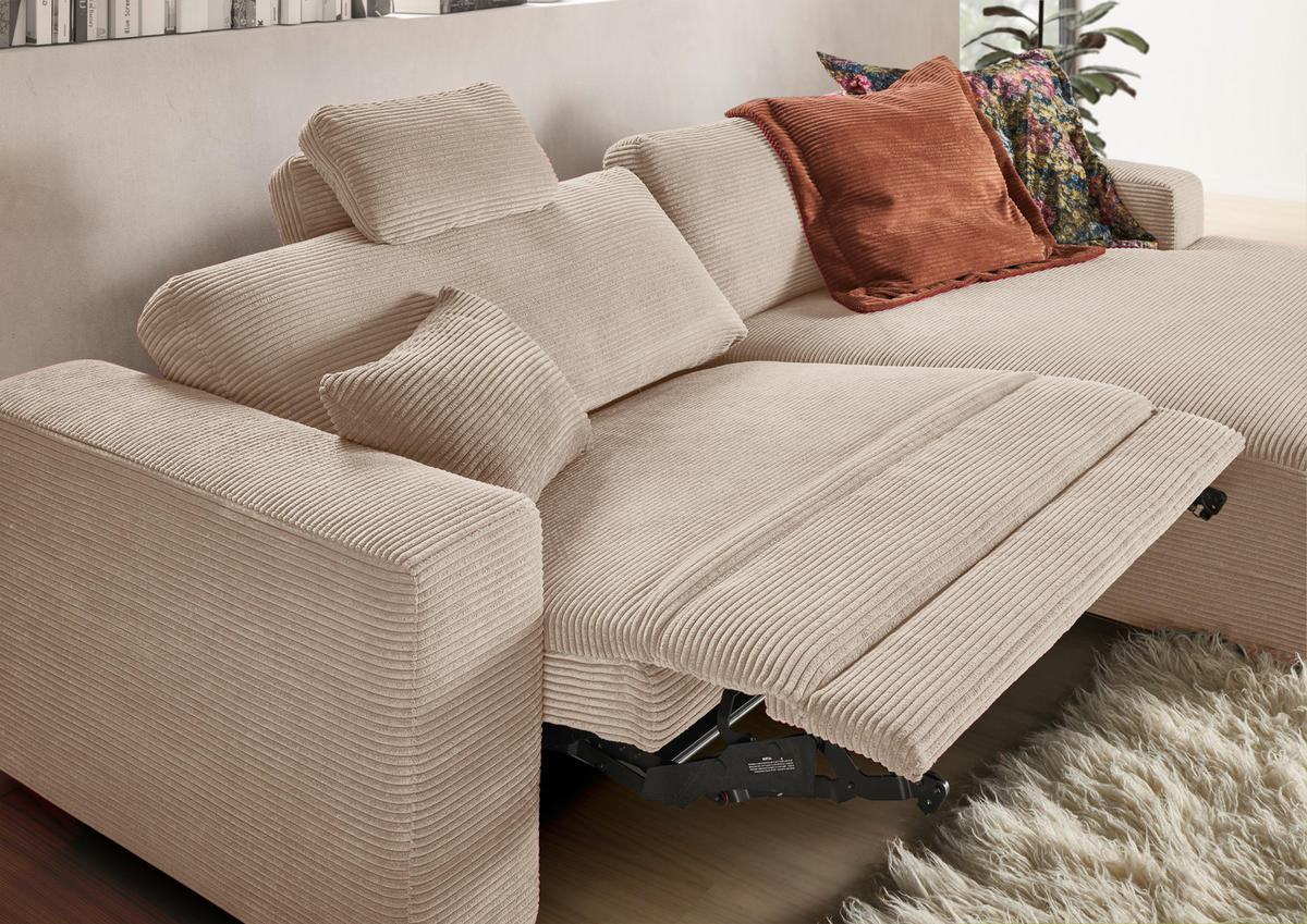 ECKSOFA in Cord Taupe  296/168 cm  - Taupe/Schwarz, Design, Kunststoff/Textil (296/168cm) - Pure Home Lifestyle