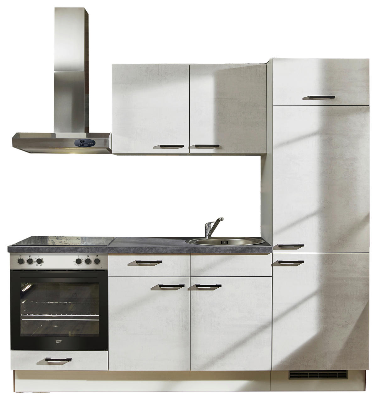 KÜCHENLEERBLOCK 220 cm   in Graphitfarben, Weiß, Hellgrau  - Hellgrau/Schwarz, Design, Holzwerkstoff/Metall (220cm) - Pino