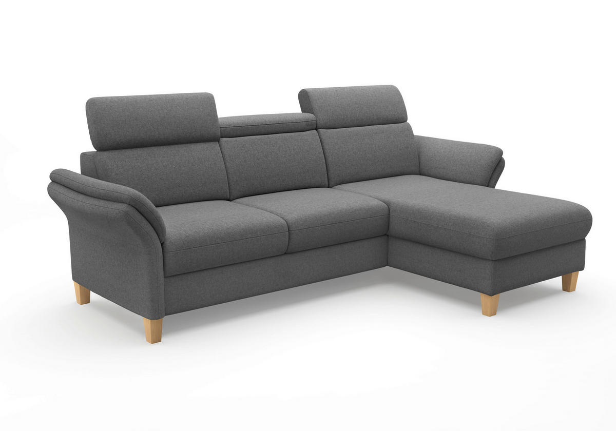 ECKSOFA GLENDALE E Dunkelgrau Flachgewebe  - Eichefarben/Dunkelgrau, KONVENTIONELL, Holz/Textil (253/166cm) - Sit & More