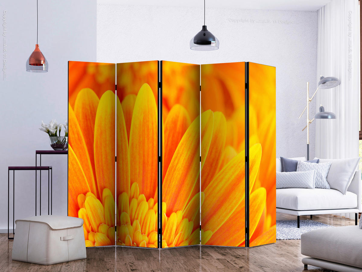 Paravent doppeltseitig mit 5  Flügel - Gelb/Orange, Basics, Holz/Textil (225/172/3cm) - artgeist