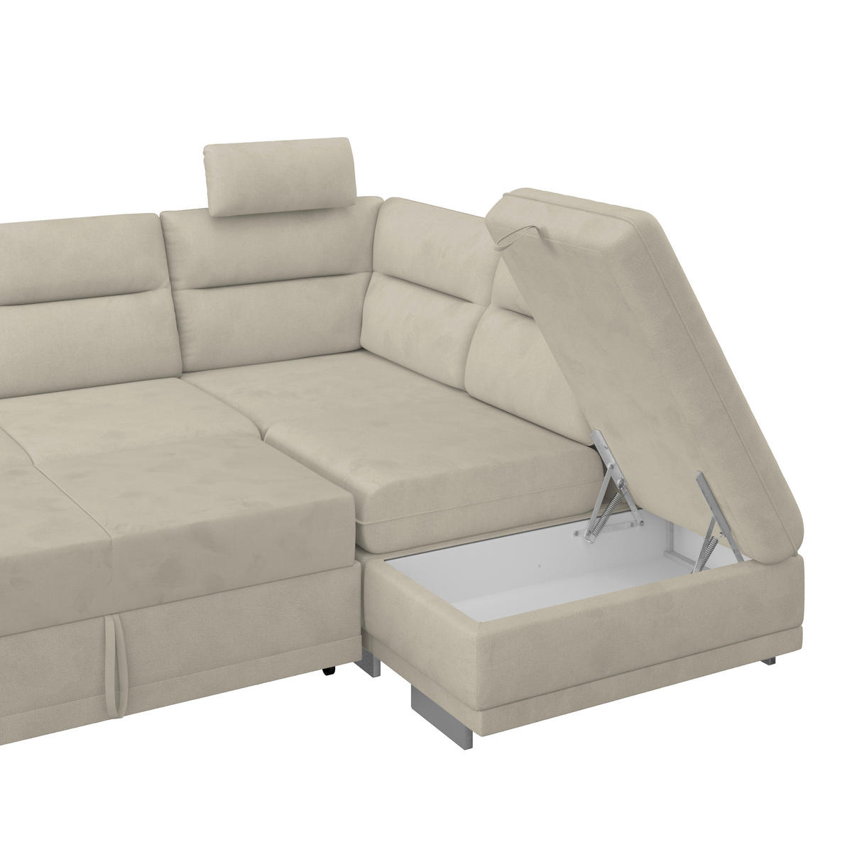 WOHNLANDSCHAFT in Velours Platinfarben  - Platinfarben/Chromfarben, KONVENTIONELL, Textil/Metall (264/217cm) - MID.YOU