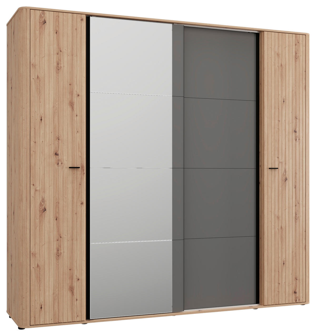 KLEIDERSCHRANK 232/218,5/58 cm,  in Graphitfarben, Schwarz, Eiche Artisan, 4-türig  - Graphitfarben/Schwarz, MODERN, Glas/Holzwerkstoff (232/218,5/58cm) - MID.YOU