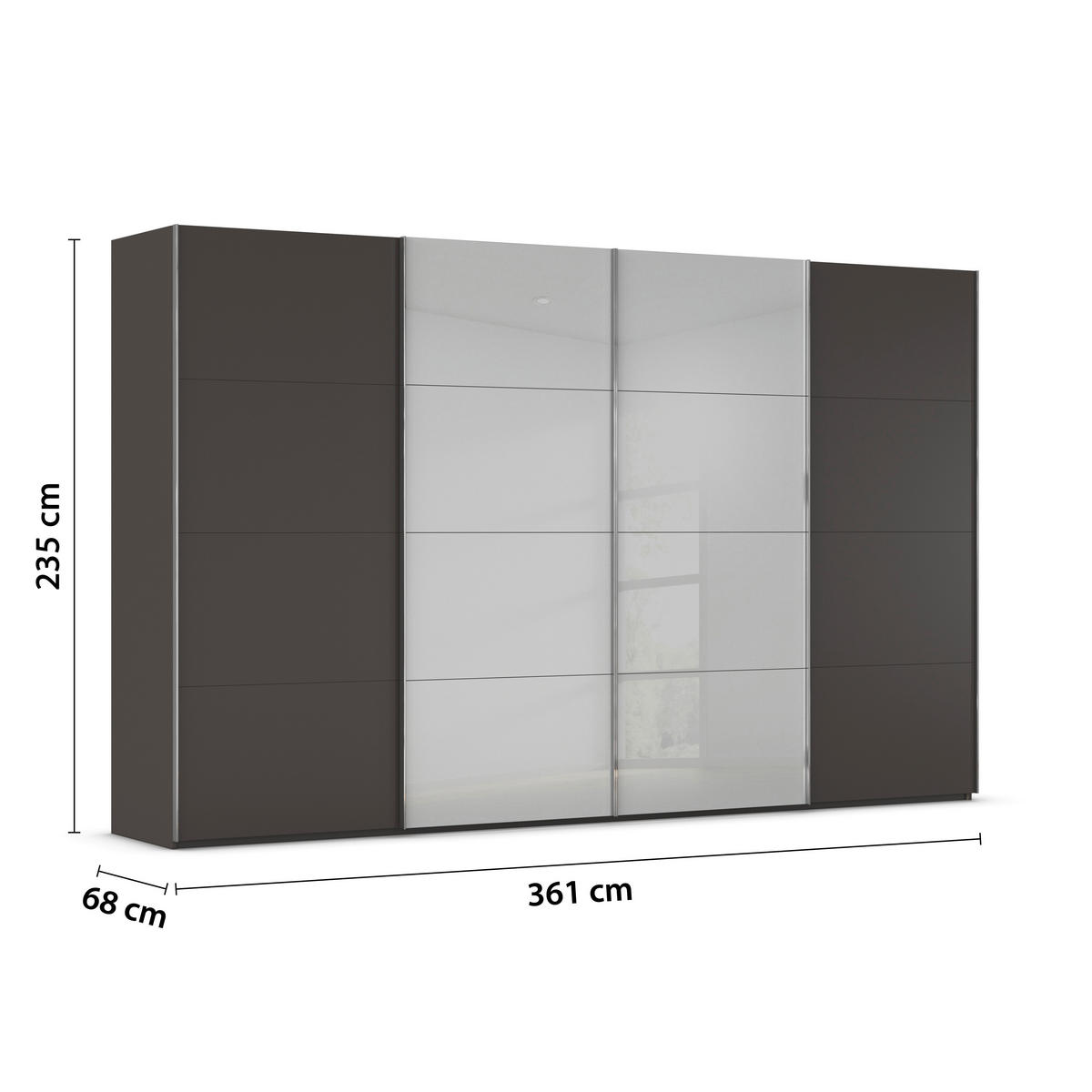 SCHWEBETÜRENSCHRANK 361/235/68 cm 4-türig  - Chromfarben, KONVENTIONELL, Glas/Holzwerkstoff (361/235/68cm) - Novel