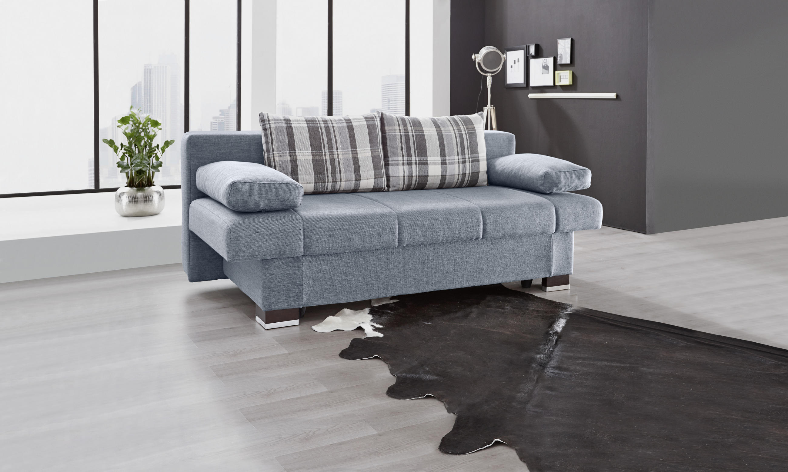 SCHLAFSOFA in Textil Blau, Grau  - Wengefarben/Blau, Konventionell, Holz/Textil (200/80/94cm) - Novel