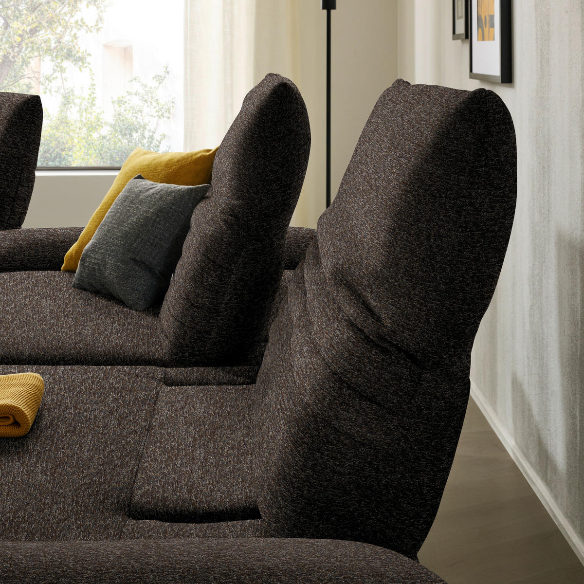 ECKSOFA  in Bouclé Dunkelbraun  280/170-195 cm  - Dunkelbraun/Schwarz, Design, Textil/Metall (280/170-195cm) - Dieter Knoll