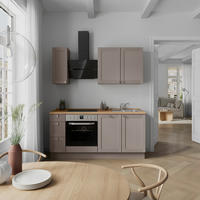 KÜCHENBLOCK Frame 180 cm  in Eichefarben, Beigebraun  - Edelstahlfarben/Eichefarben, MODERN, Holzwerkstoff/Metall (180cm) - Nobilia