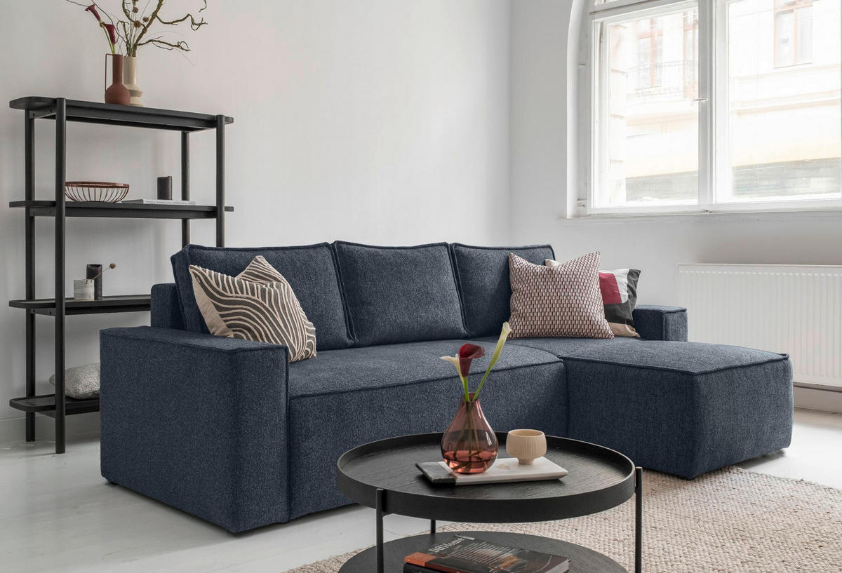 KUTNA GARNITURA tekstil  tamno plava   - bijela/siva, Design, tekstil/plastika (250/156cm) - MID.YOU
