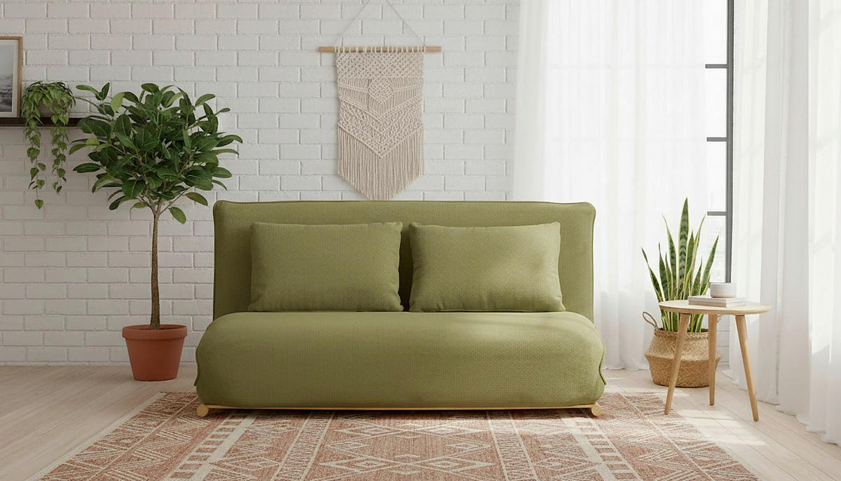 SOFA VELIN Samt Grün, Nussbaumfarben  - Nussbaumfarben/Grün, Design, Textil/Metall (140/97/80cm) - MID.YOU