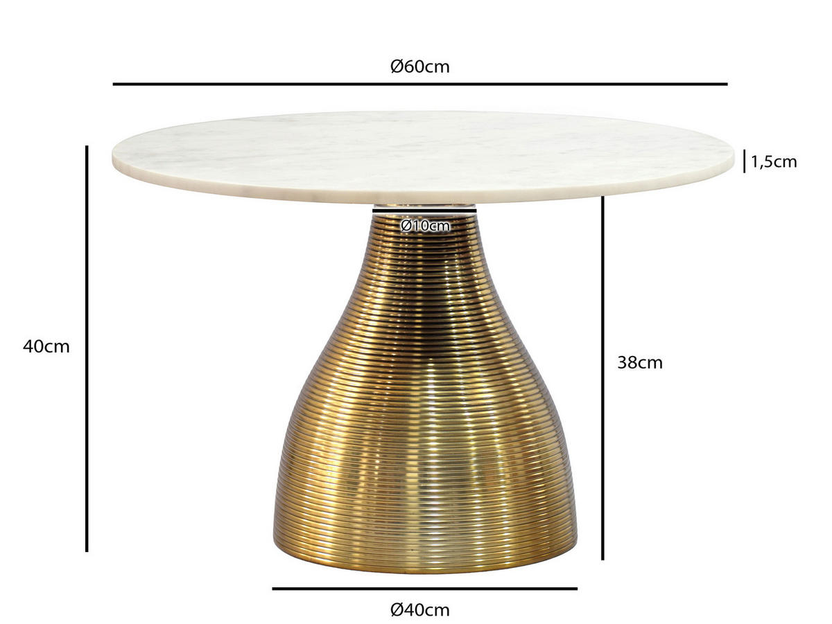 KONFERENČNÍ STOLEK, bílá, kov, kámen, 60/60/40 cm - bílá/barvy zlata, Design, kov/kámen (60/60/40cm) - Livetastic