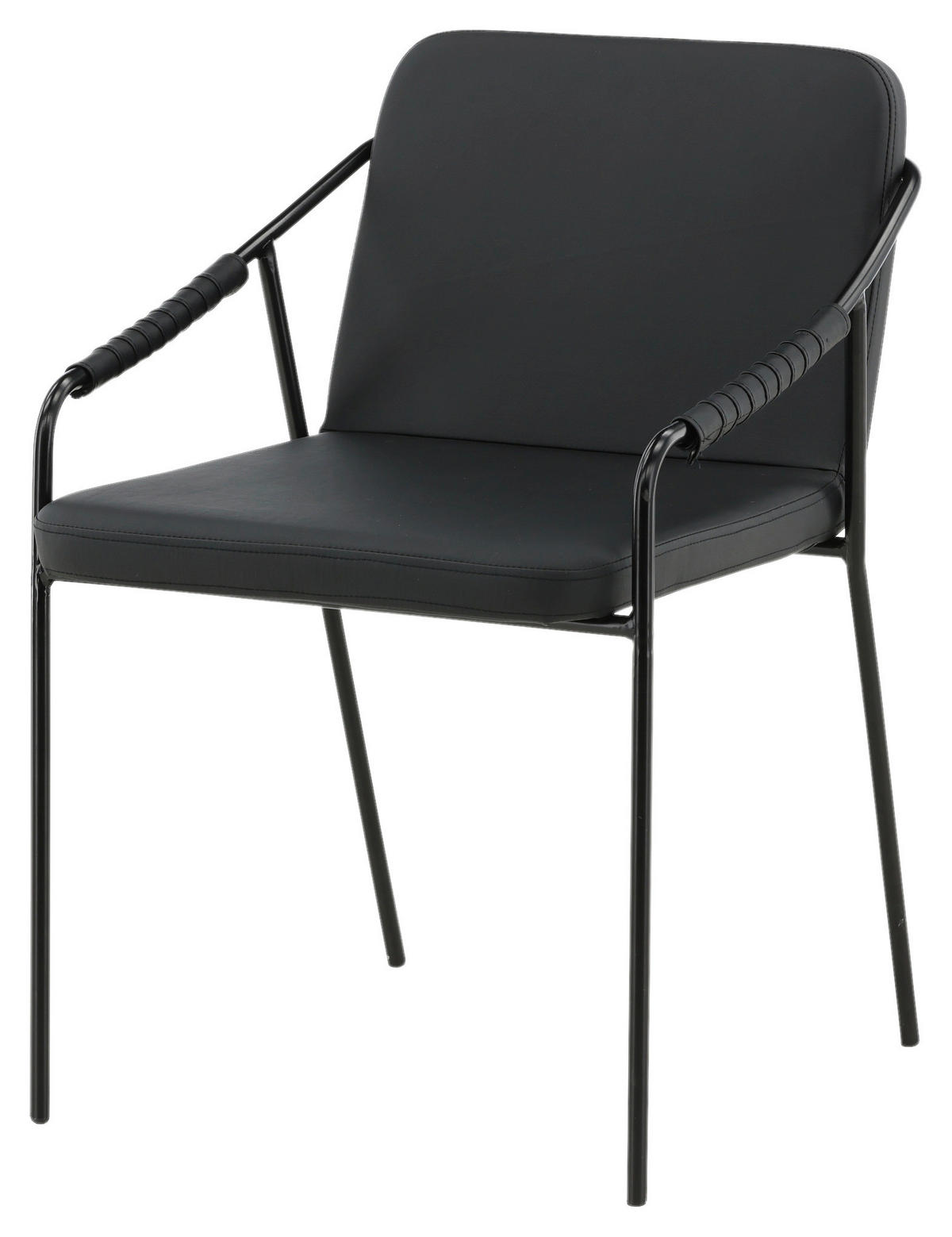 STUHL-SET 2 Stück  in Stahl Lederlook (vegan) Metall, Textil  - Schwarz, Design, Textil/Metall (53/77/59cm) - Livetastic
