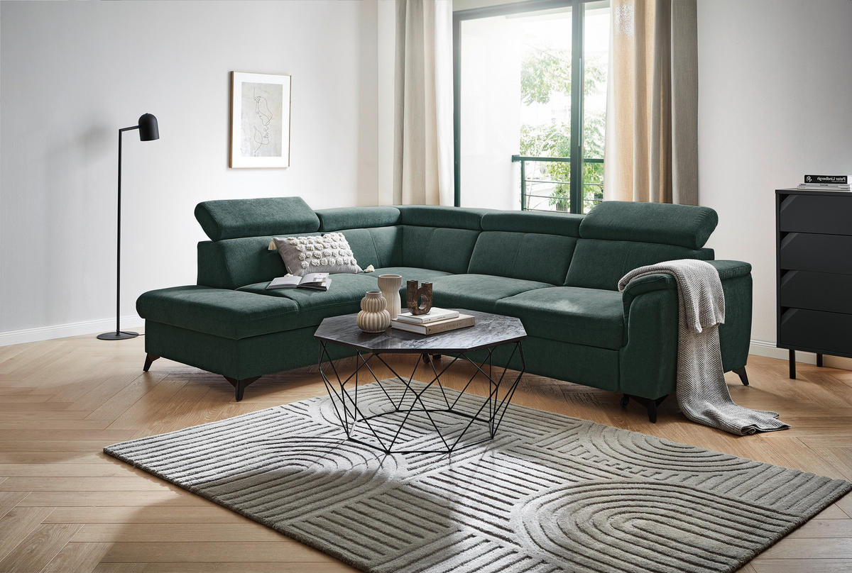 ECKSOFA in Chenille Petrol, Dunkelgrün  - Dunkelgrün/Petrol, Design, Textil/Metall (203/260cm) - Stylife