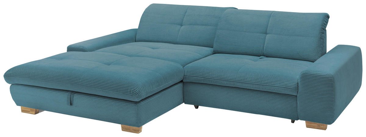 ECKSOFA Blau Cord  - Blau/Eichefarben, Design, Holz/Textil (198/276cm) - SetOne by Musterring