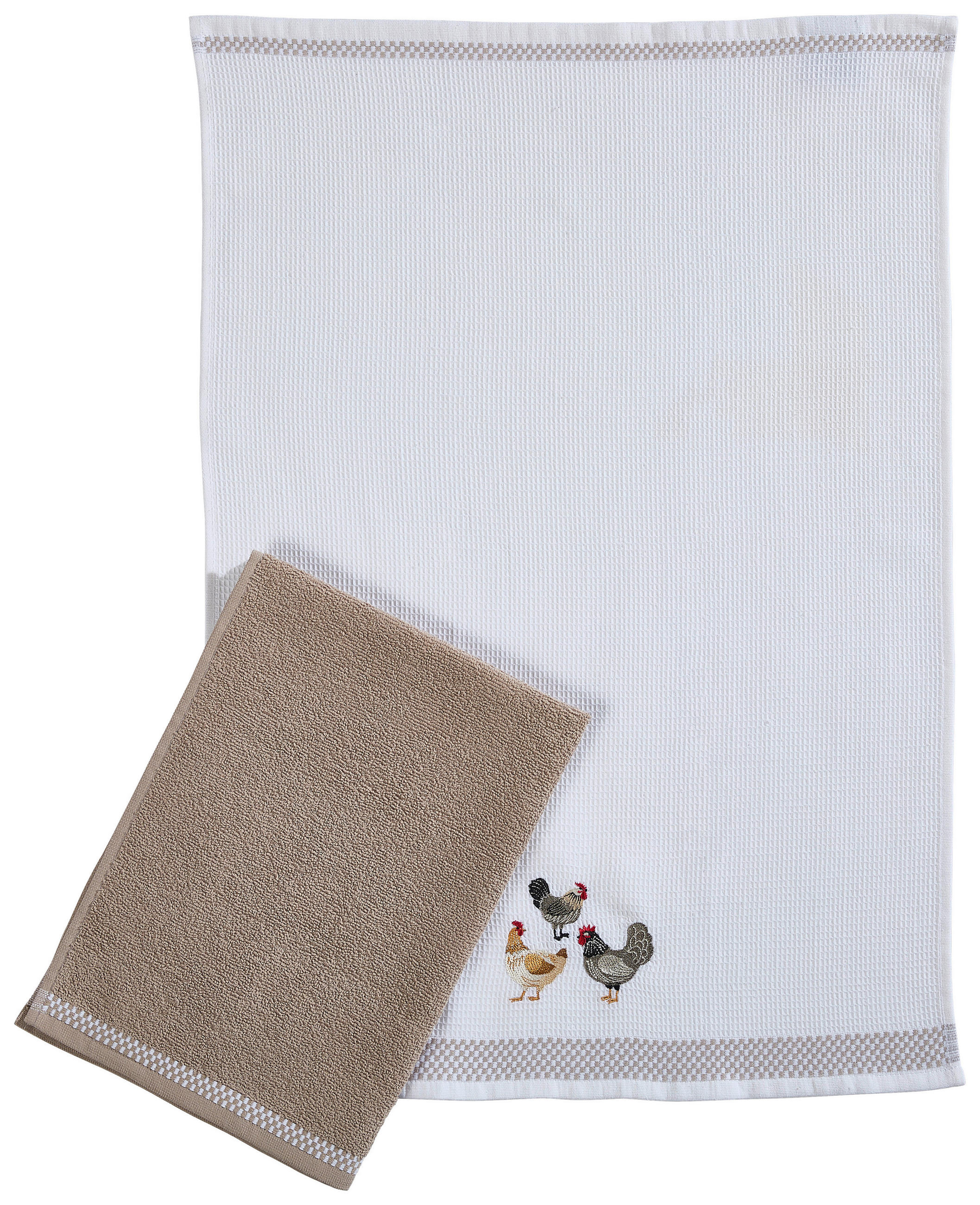 GESCHIRRTUCH-SET 2-teilig Weiß, Beige  - Beige/Weiß, Textil (50/70cm) - Esposa