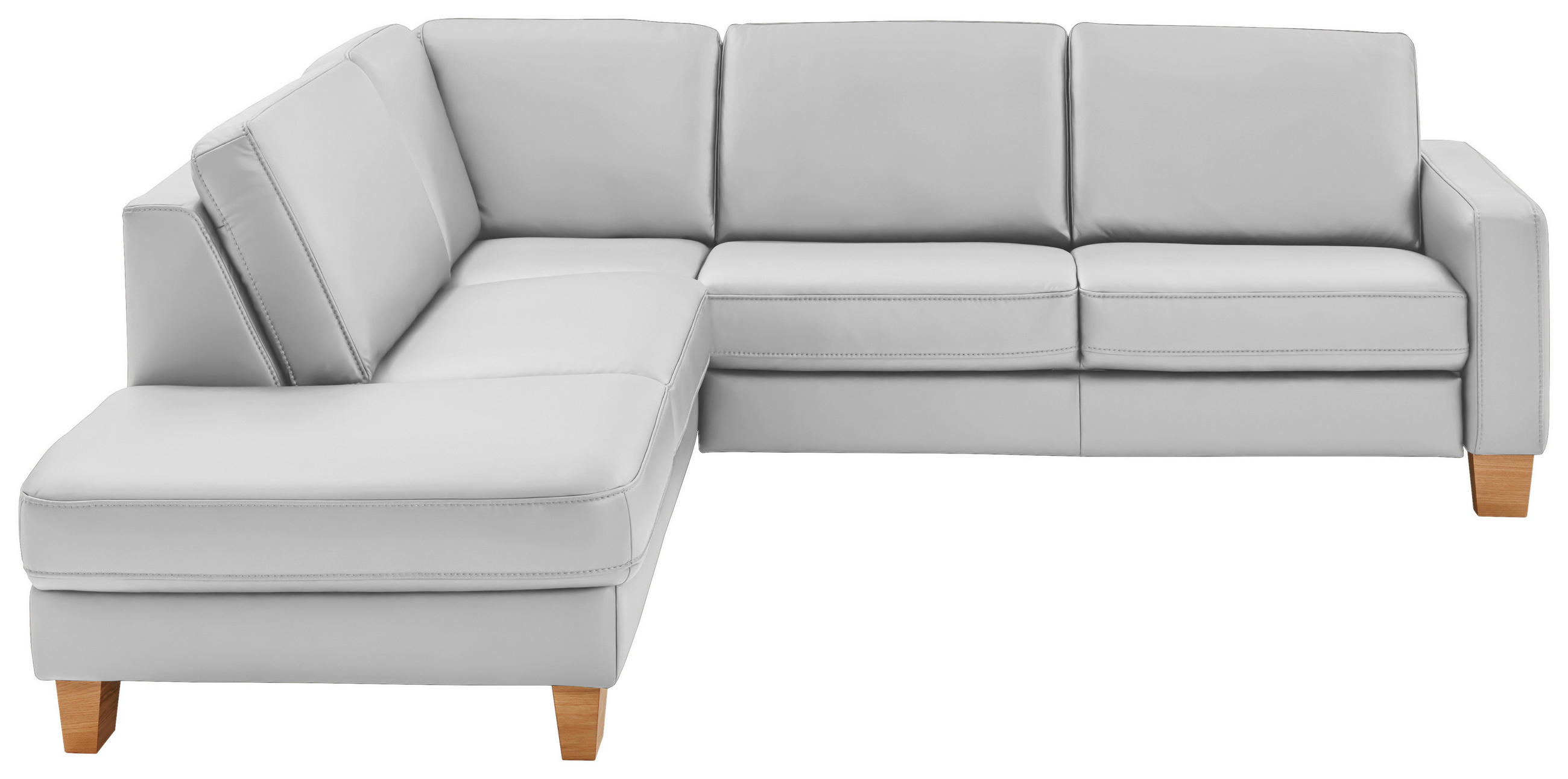 ECKSOFA in Echtleder Weiss  - Eiche Bianco/Weiss, Natur, Leder/Holz (235/257cm) - Valdera