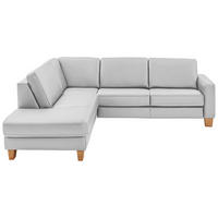 ECKSOFA in Echtleder Weiss  - Eiche Bianco/Weiss, Natur, Leder/Holz (235/257cm) - Valdera