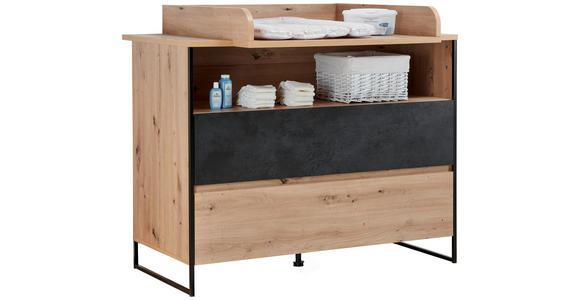WICKELKOMMODE Yunai  - Eichefarben/Anthrazit, Trend, Holzwerkstoff (120/106/77,8cm) - My Baby Lou
