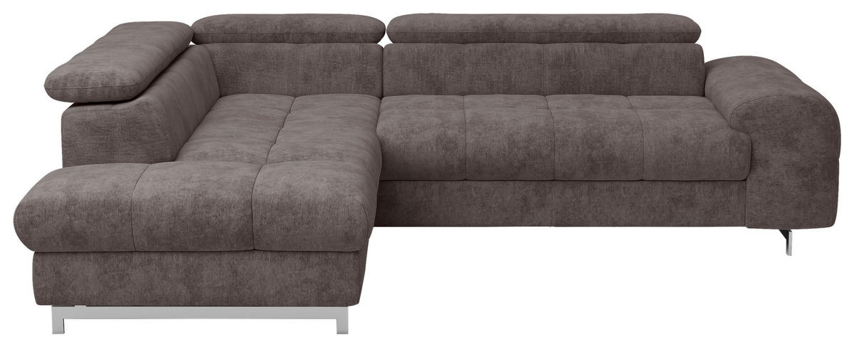 ECKSOFA Dunkelbraun Mikrofaser  - Chromfarben/Dunkelbraun, KONVENTIONELL, Textil/Metall (206/257cm) - Livetastic